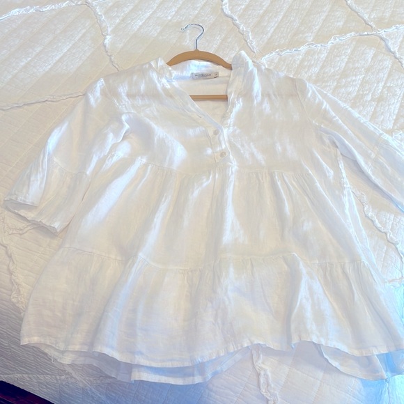 Linen blouse. White half-button up. Tier ruffled. New without tags. Small - Picture 6 of 6